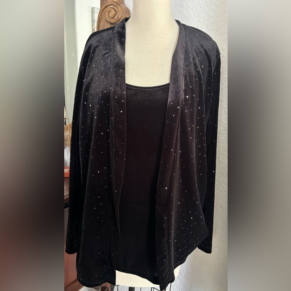 Notations Black Velvet Sequin Cardigan Size XL | Women’s Long Sleeve Top